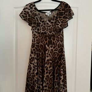 Unique Vintage leopard flare swing off shoulder dress